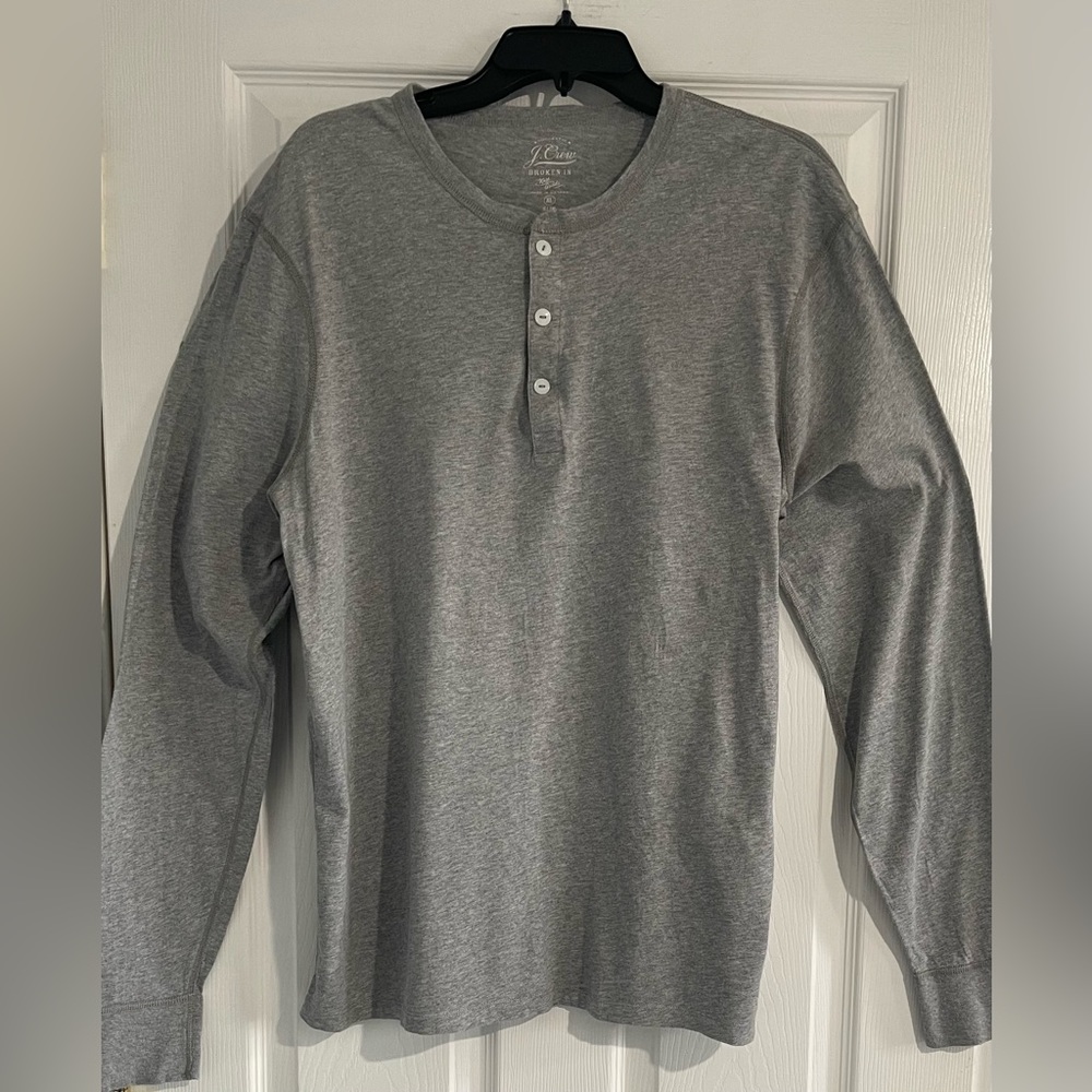 Men’s J.Crew Ling Sleeve Henley Shirt, Size XL Slim, Heather Gray